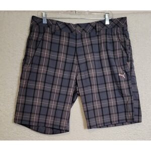 Puma Shorts Mens Size 34 Plaid Gray Pink Zip Button 5-Pocket Golf Bermuda 1284